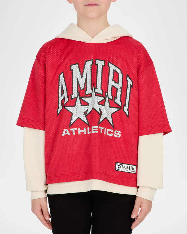 Kid's Logo Star Jersey Mesh Combo Hoodie, Size 4-12